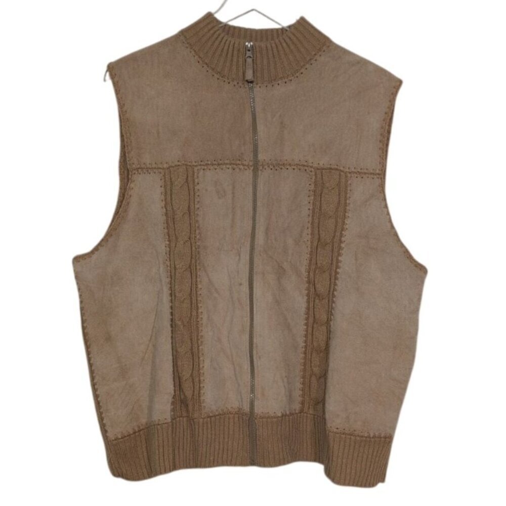 Designers Studio Originals Suede Knit Sweater Vest Womens Size 3X Beige Zip